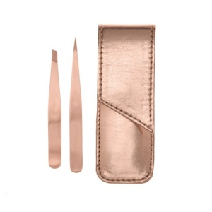 TWEEZERMAN Petite Tweeze Набор: Скошенный Пинцет + Точечный Пинцет Розовое золото в чехле