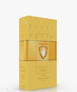 Перчатки нитриловые одноразовые Safe&Care 100 штук (50 пар) золотой цвет Рзмер:М