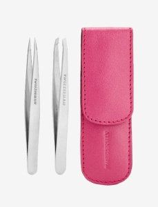 TWEEZERMAN Petite Tweeze Набор: Скошенный Пинцет + Точечный Пинцет в розовом чехле