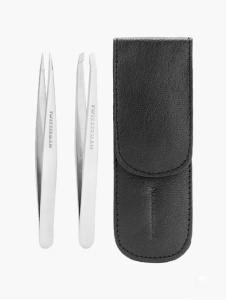 TWEEZERMAN Petite Tweeze Набор: Скошенный Пинцет + Точечный Пинцет в черном чехле